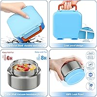 Vista 4 de Lonchera Bento para niños con contenedor térmico de sopa de 9 onzas, a prueba de fugas, 4 compartimentos con tarro de comida caliente aislado