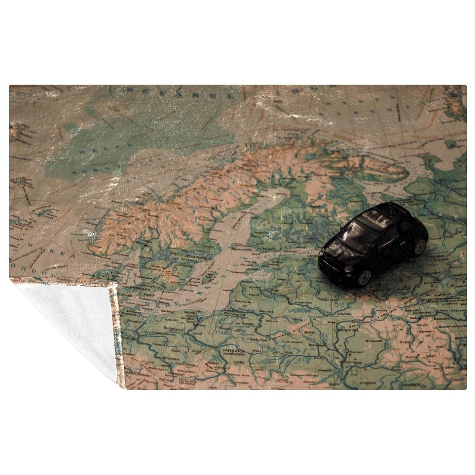 Couverture imprimée carte de voyage plaid doux et chaud jeté de lit premium 150x100 cm