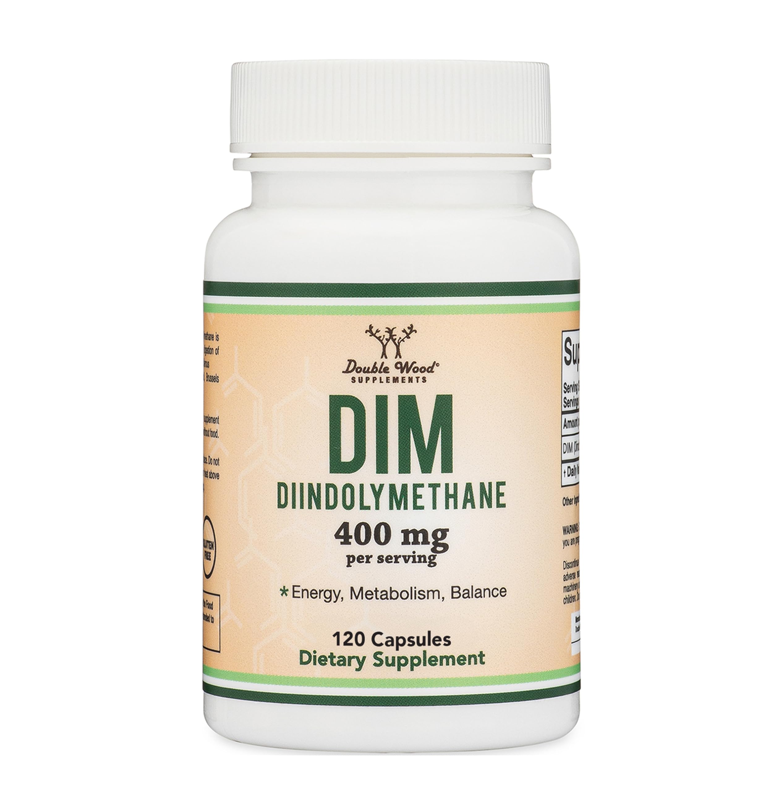 DIM Supplement for Women and Men (Diindolylmethane Estrogen Blocking Supplement, Hormonal Acne Treatment, Hormone Balance for Women) 400mg Servings, 200mg Per Capsule, 60 Capsules by Double Wood