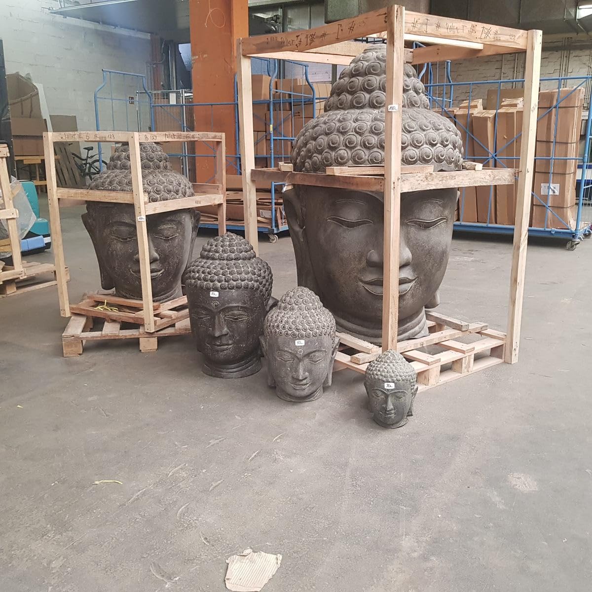 Buddha Kopf Head Steinfigur Skulptur Stein Lavasand Bali Garten Deko handgefertigt aus Bali Schwarz 33 cm