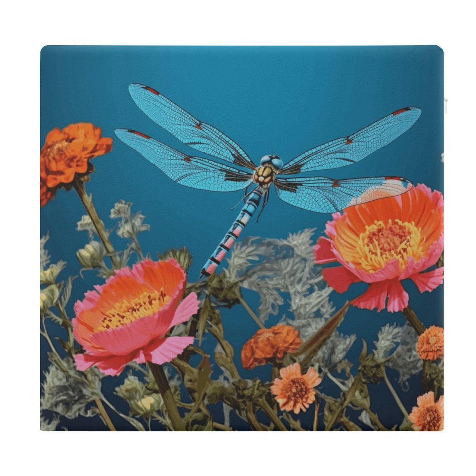 JTREHY Dragonfly and Flower Chair Cushions Non-Slip Bar Stool Cushions Ultra Soft Warm Memory Foam Meditation Cushion Removable Large Square Seat Cushions for Dining Chair 15x14In