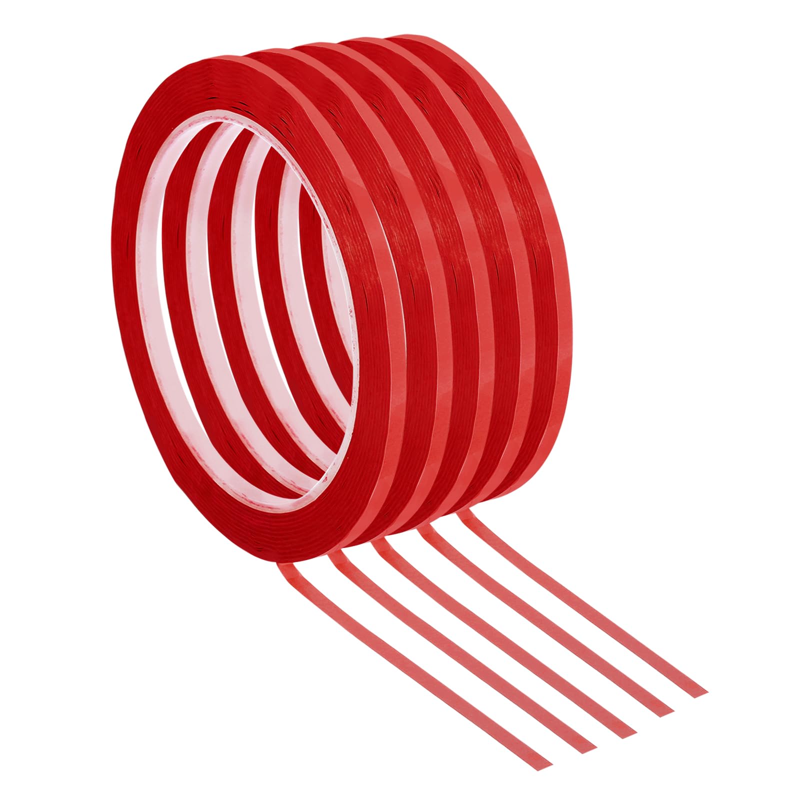 PATIKIL 5 Pack Whiteboard Tape, 2.5mm 3/32" Width Art Tape Dry Erase Board Pinstripe Thin Tape for Graphic Chart Grid Drafting Electrical Marking, Red