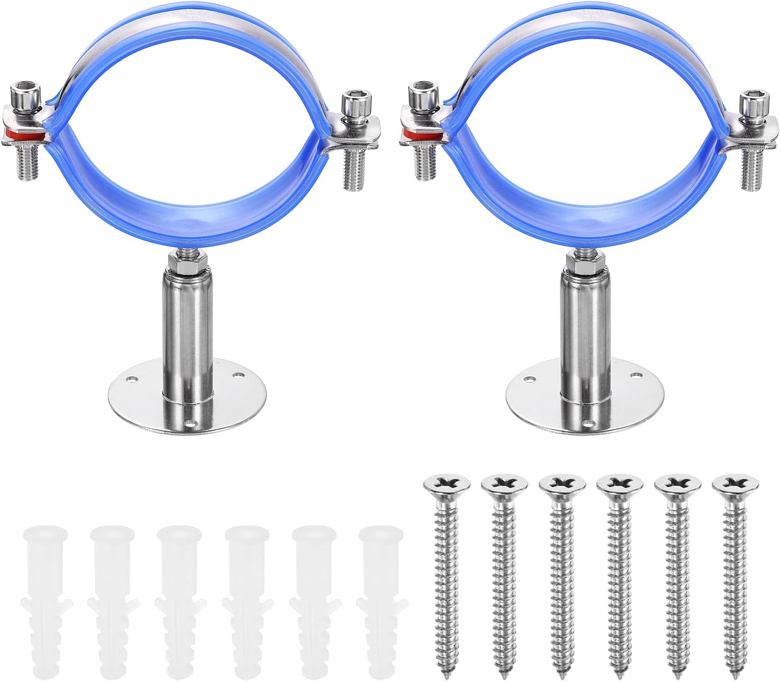 HARFINGTON 2 Set Wall Mount Ceiling Mount Pipe Supports 304 Stainless Steel Adjustable Pipe Bracket Clamp with Screws for OD Pipe 3.1"-3.5" (80-89mm) Adjustable Height 50-100mmmm