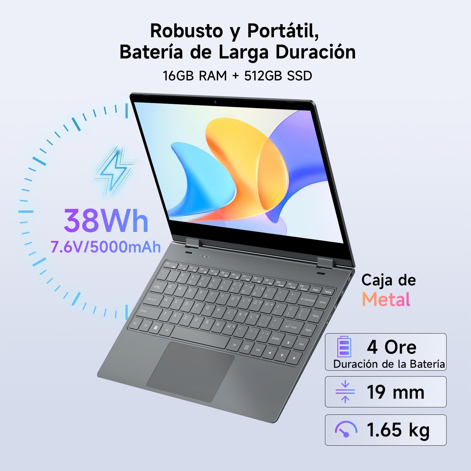 BMAX Ordenador Portátil Intel N150 14 Pulgadas Pantalla Táctil 16GB RAM 512GB SSD Win 11 Teclado Retroiluminado
