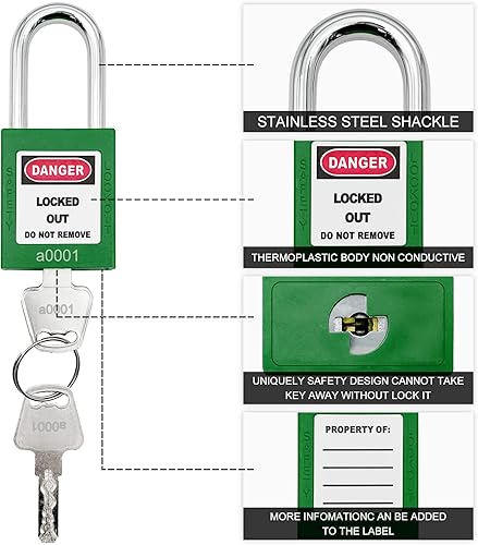 Vista 89 de SAFBY Loto - Candados seguros con 10 llaves para estaciones y dispositivos de bloqueo (amarillo, clave diferente)