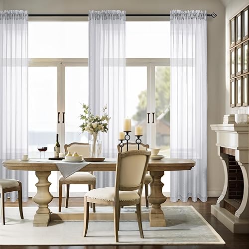Miniatura 2 de Cortinas plateadas de 84 pulgadas de largo para sala de estar, juego de 2 paneles de cortinas traslúcidas con bolsillo para barra, cortinas grises