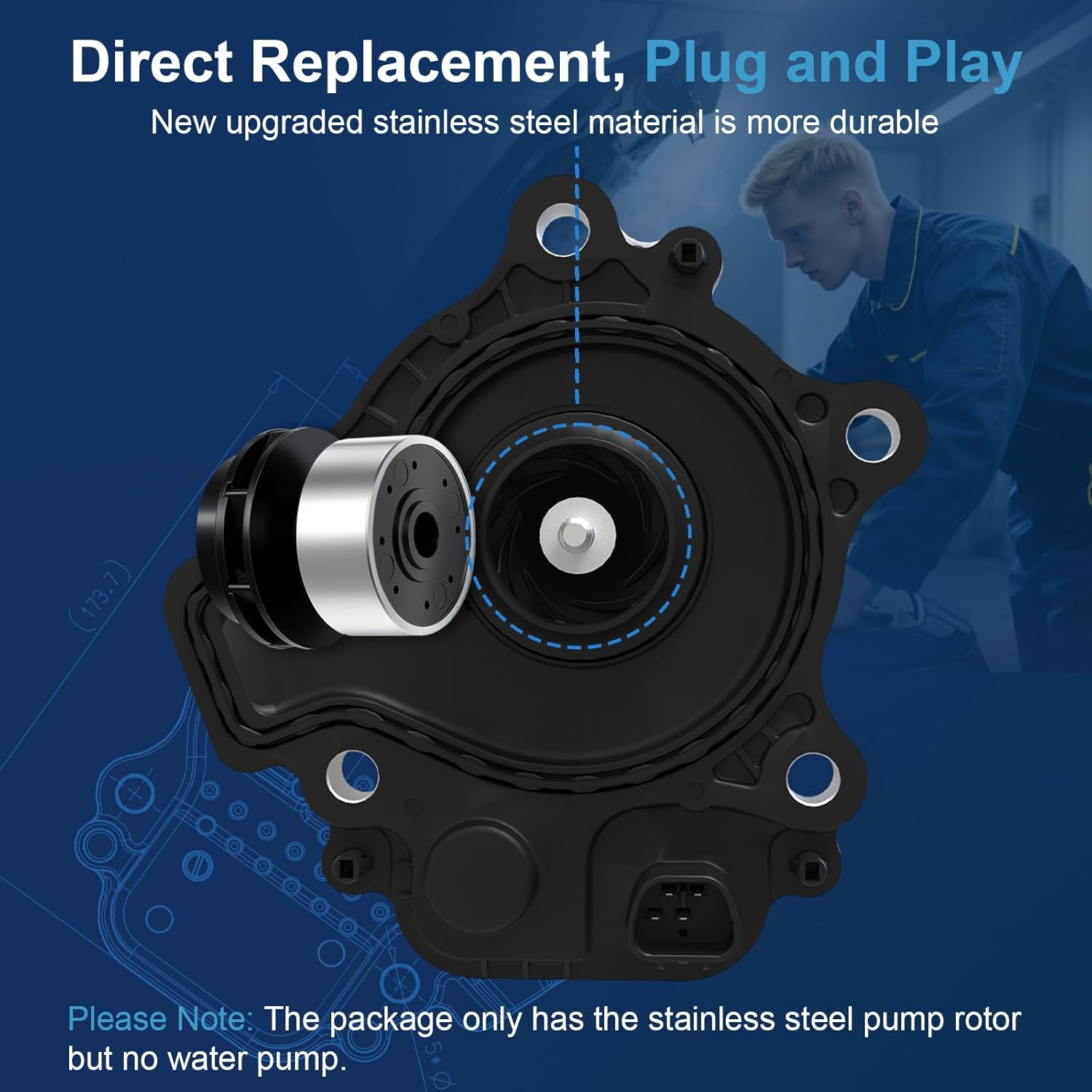 Upgrade Stainless Steel Electric Water Pump Rotor Compatible with Toyota Prius 2010 2011 2012 2013 2014 2015 Replacement for Lexus CT 2010-2016, 161A0-29015