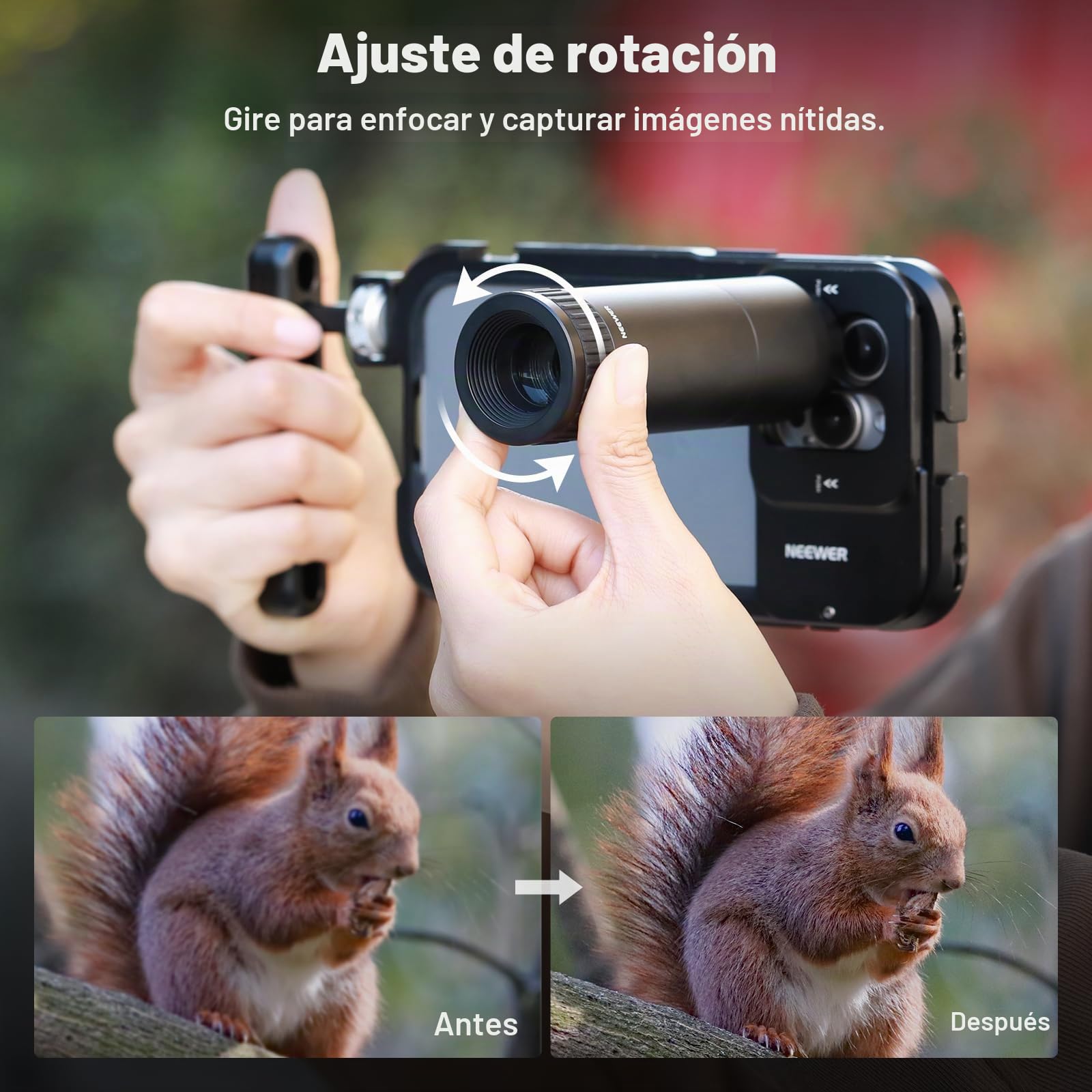 NEEWER Teleobjetivo HD Solo para 17mm Rosca Placa Posterior, Aumento 7X Lente Cámara Teléfono 15 Elementos 12 Grupos Compatible con SmallRig NEEWER iPhone Samsung Cage con 17mm Adaptador Lente, LS-36