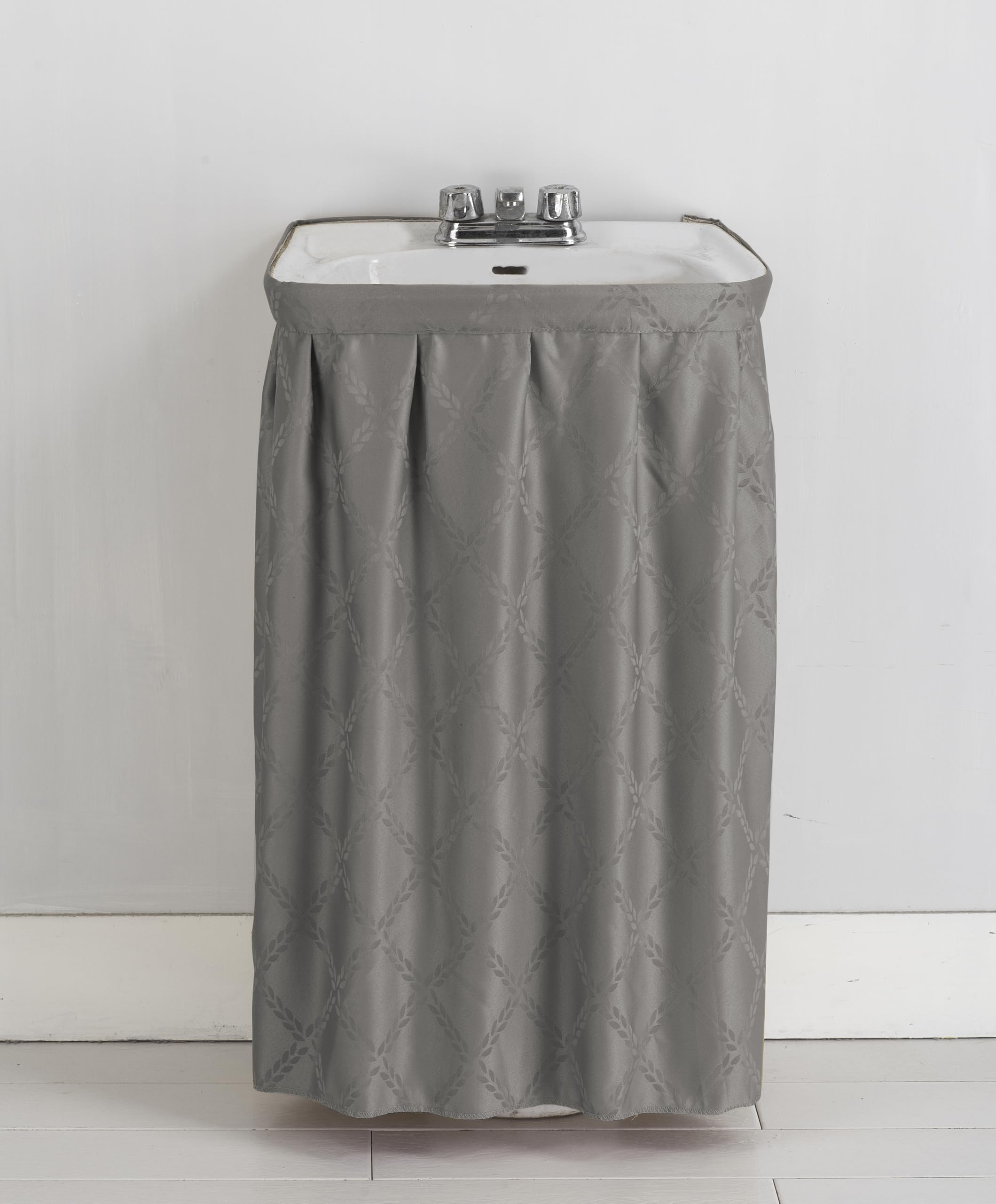 Fabric Sink Skirt Intersecting Leaves Pattern Grey