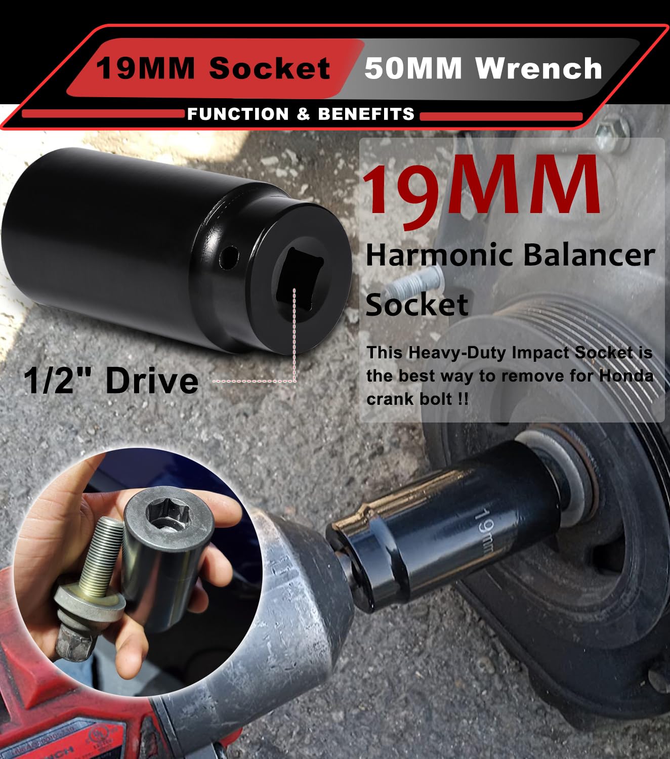 Amazon.co.jp: 19mmハーモニックバランサーソケット&50mmクランク