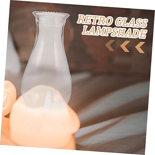 Miniatura 5 de HOMSFOU Lámpara de cristal transparente para chimenea de vidrio prensado con parte superior prensada, lámpara de huracanes, globo soplado a mano,