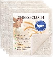 4 Pieces 50 x 50 cm Filter Fabrics, Reusable Fabric Strainer Ultrafine, Washable Cheesecloth, Cheese Fabric for Straining Milk, Juices, Fruit Smoothies