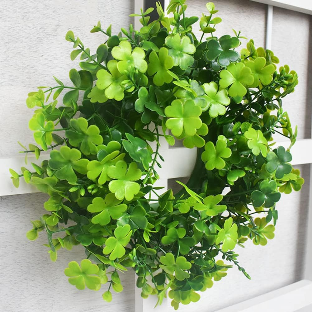 LUOZZY St Patrick's Day Shamrock Wreaths for Front Door Four Leaf Clover Wreath Artificial Green Clover Leaves Lucky Wreath for Spring St. Patrick's Day Wedding Wall Window Decoration