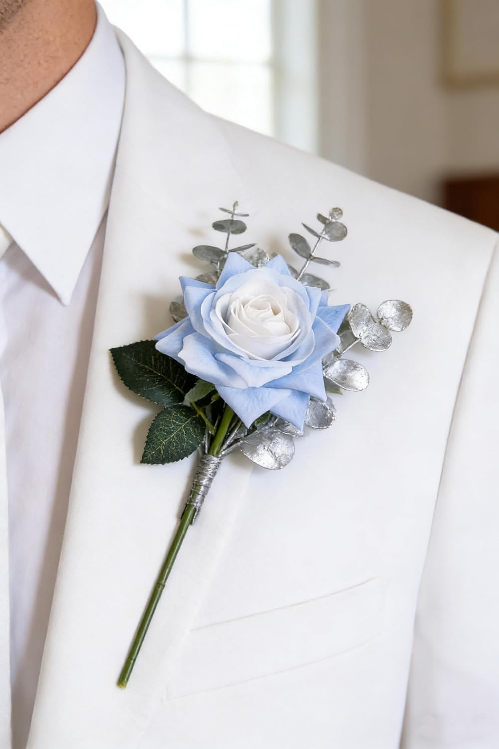 Kimura's Cabin 12pcs Lifelike Faux Roses Fake Flowers 16.9" Long Stem Real Touch Artificial Flowers,for Wedding Party Home Dining Table Centerpieces Decor,Light Blue - Image 5