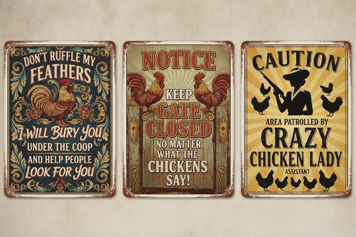 Vintage Funny Chicken Coop Tin Sign, 8x12 Inch Decor