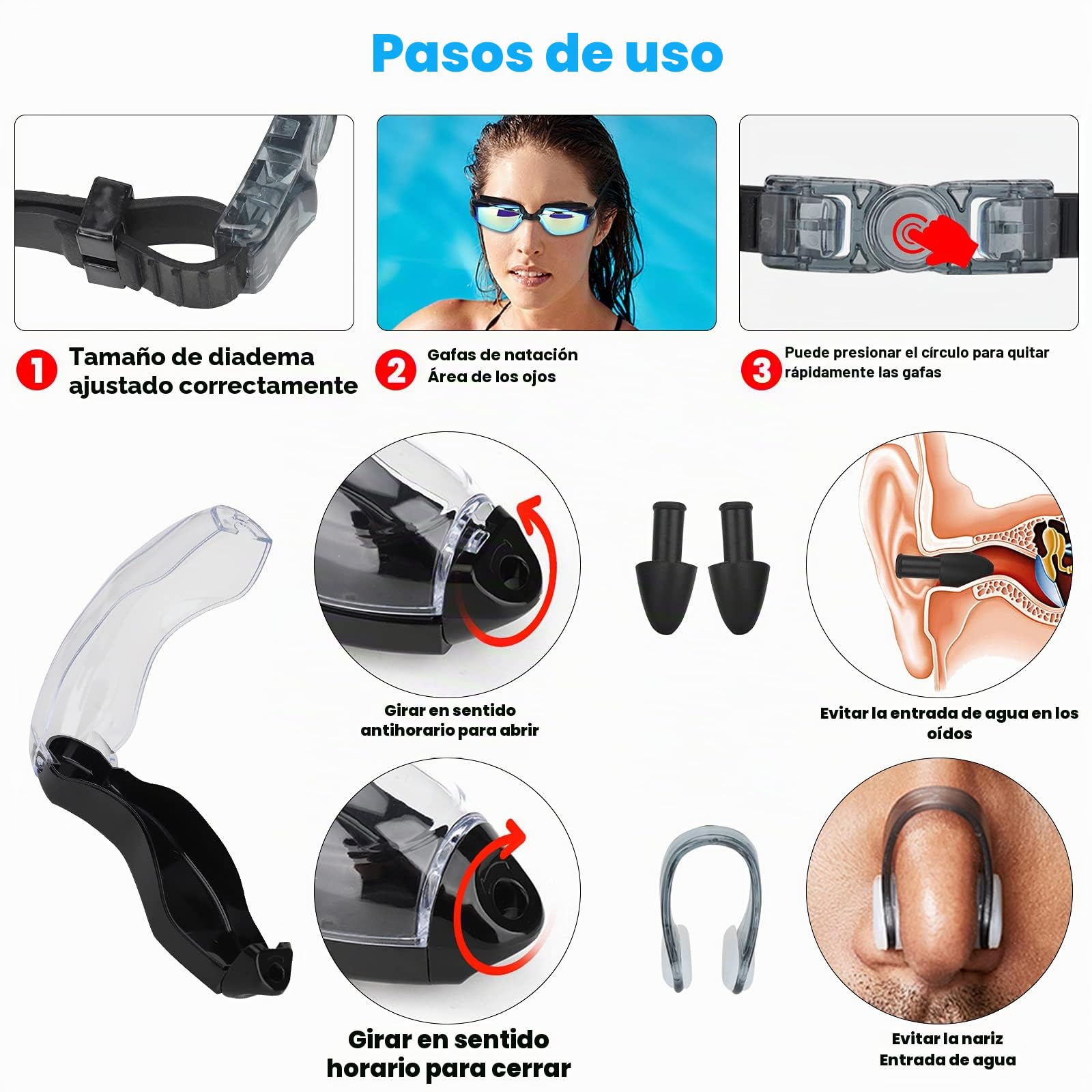 Gafas de Natación Unisex Adultos UV Protegido Espejo Gran Angular 180° Antivaho Buceo con Estuche