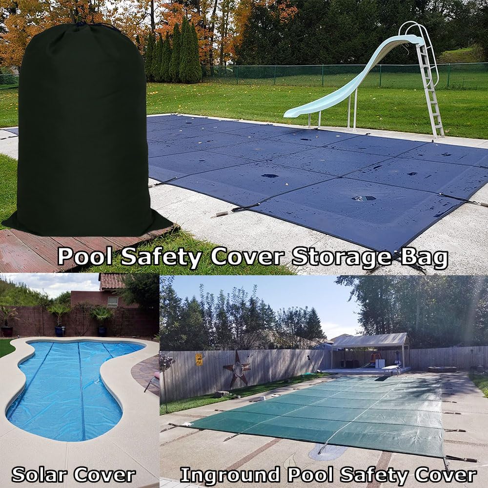 Pool Safety Cover Storage Bag Heavy Duty Waterproof Extra Large Replacement Storage Bag for Winter Pool Safety Covers 57 inches x 63 inches, Black