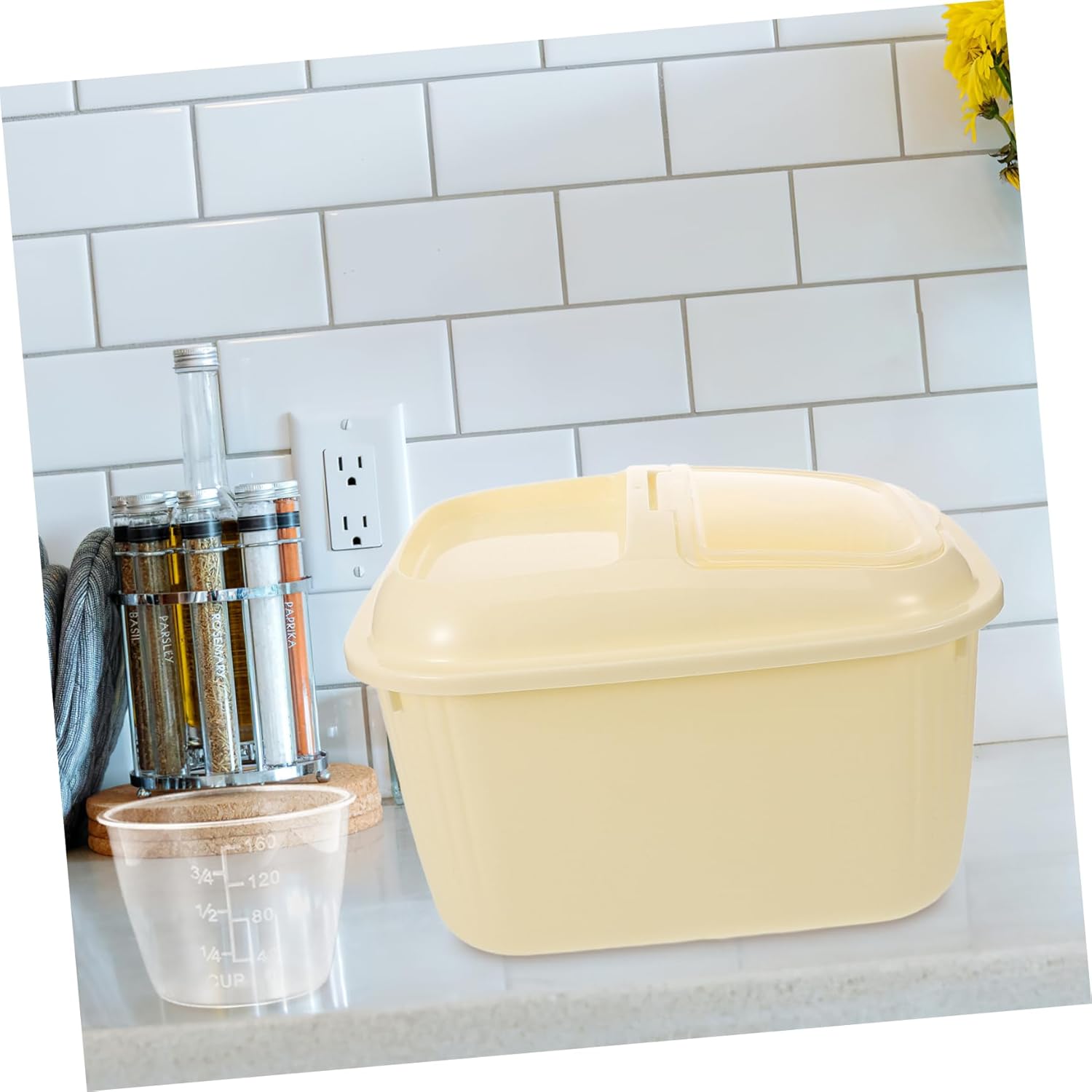 Airtight Rice Storage Container Lid Rolling Food Bucket for Grains Cereal and Beans for Kitchen Organization and Dry Food Storage Capacity