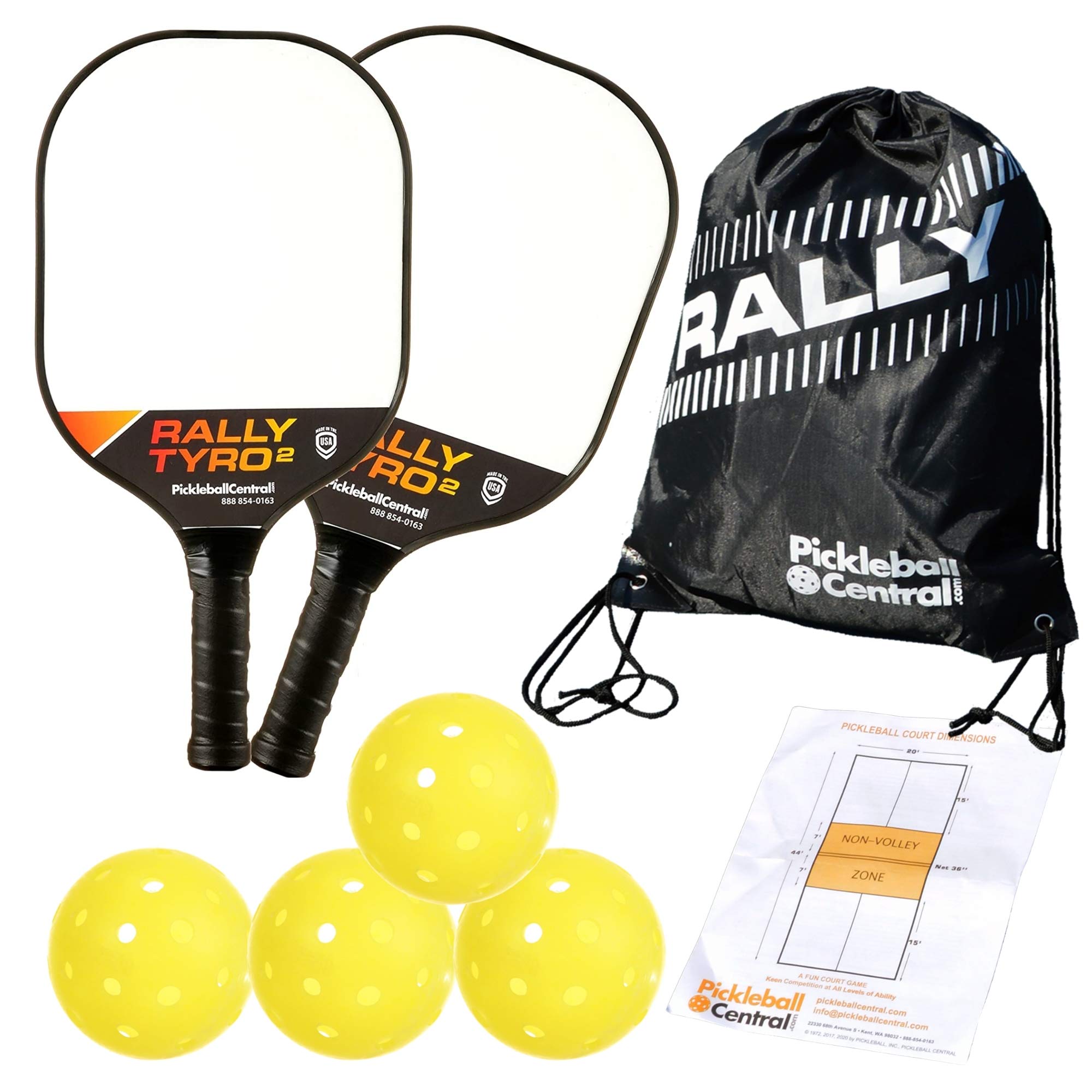 Rally Tyro 2 Composite Pickleball Paddle Set for 2 Players (2 Paddles + 4 Pickleballs + Drawstring Bag + Rules/Strategy Guide)