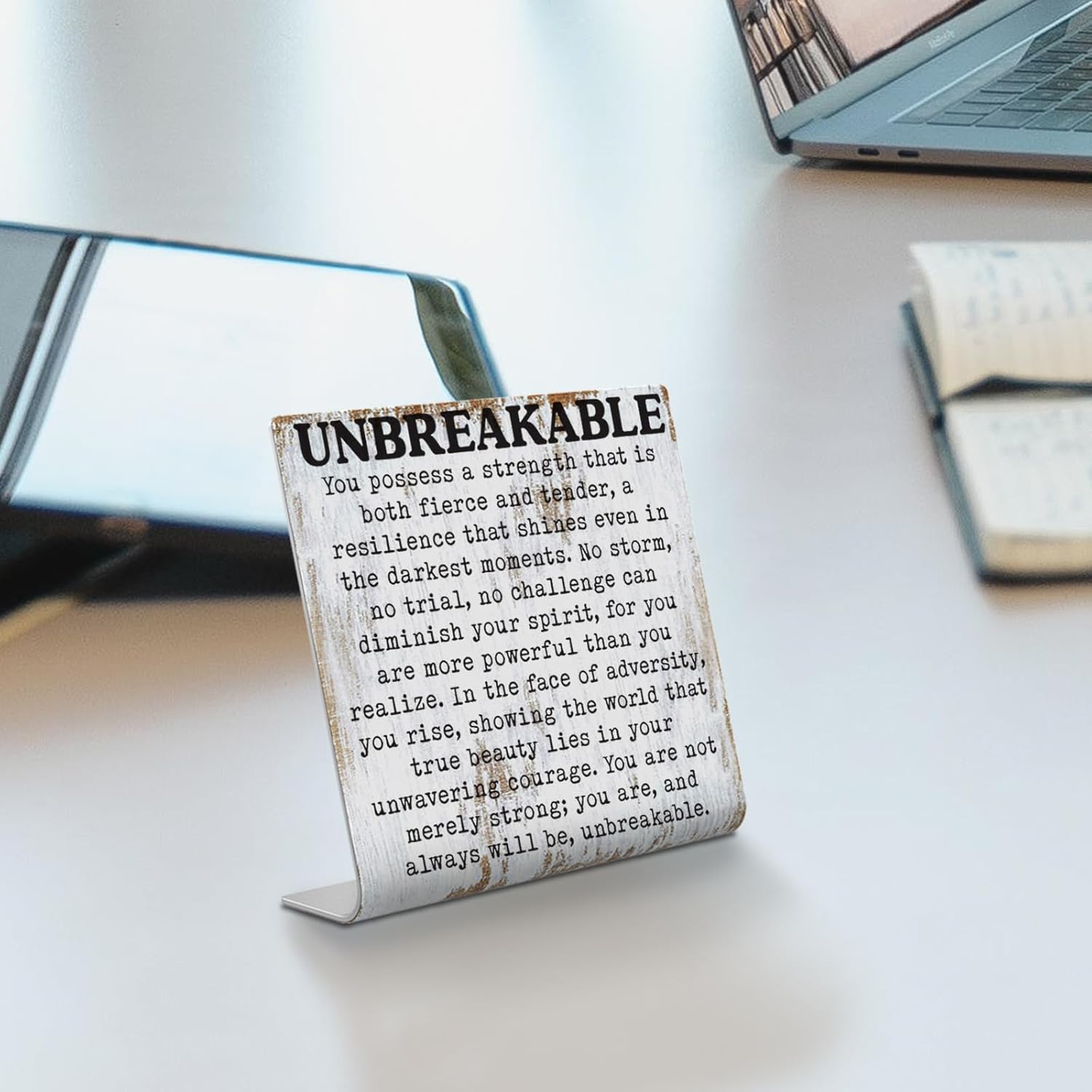 Unbreakable Inspirational Desk Sign Resilience & Strength Quote Decor, Rustic Steel Plaque Gift for Women, Survivors, Therapists, Friends, or Coworkers – Mental Health Empowerment Sign XLK516 - Image 4