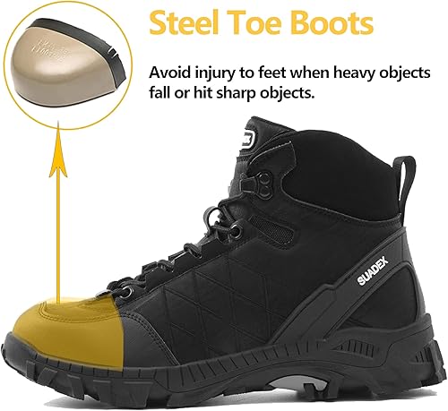 Miniatura 2 de SUADEX Botas de punta de acero para hombres y mujeres, impermeables, resistentes al agua, construcción industrial, botas de trabajo militar, botas