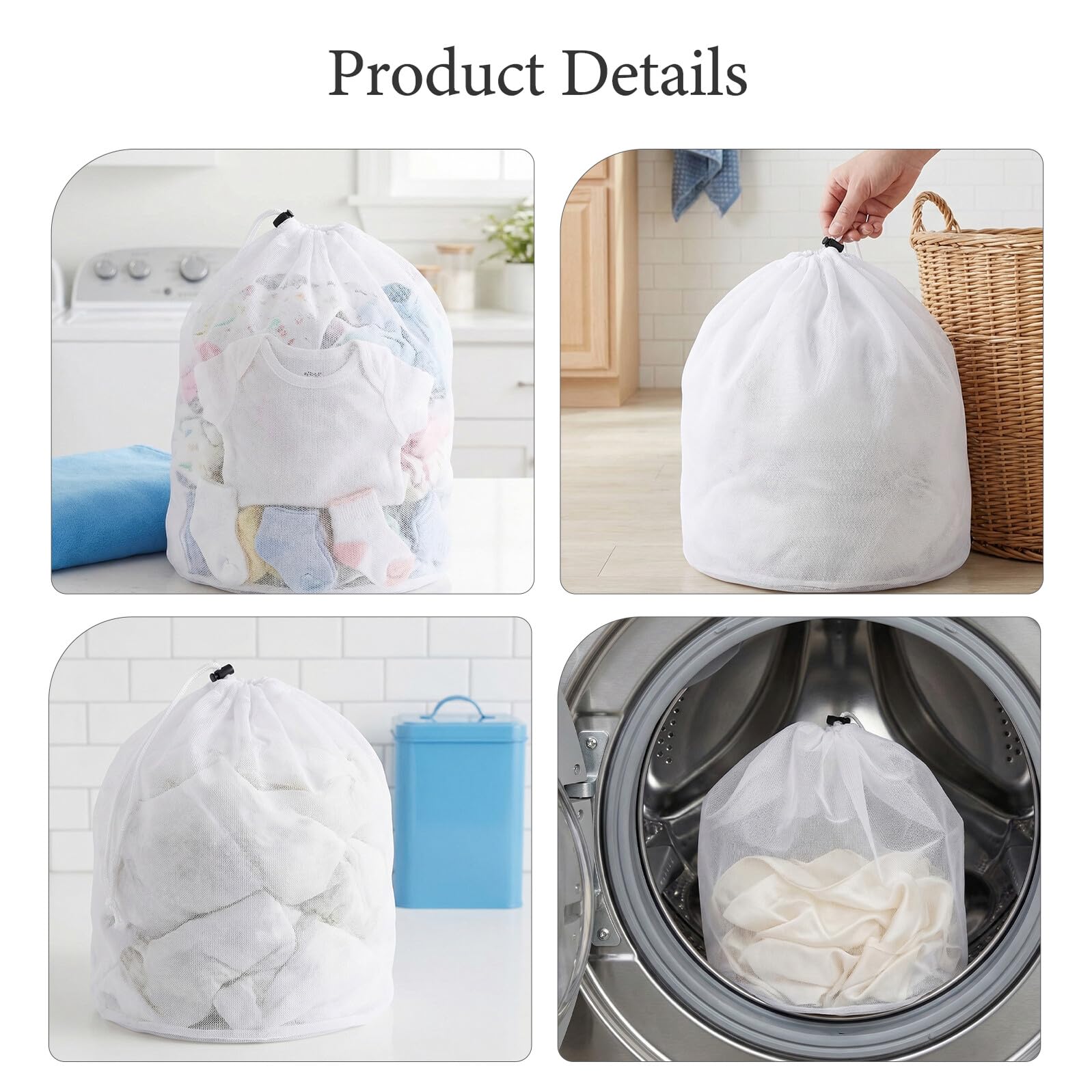 10 Bolsas de Malla Reutilizables para Lavandería Cordón, Poliéster Resistente, Tamaño 70x50 Cm, Ideales para Lavar Prendas Delicadas en Lavadora