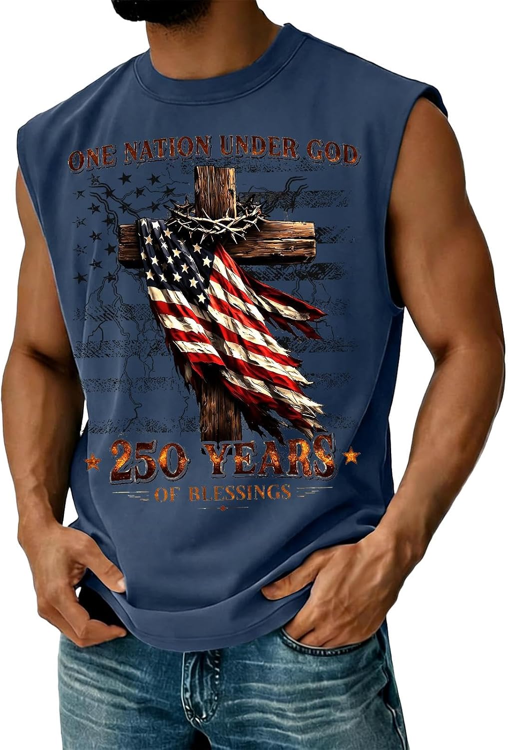 Mens 250th Anniversary USA Sleeveless Shirt 1776-2026 Graphic America Flag Patriotic Tank Tops 4th of July Tshirt