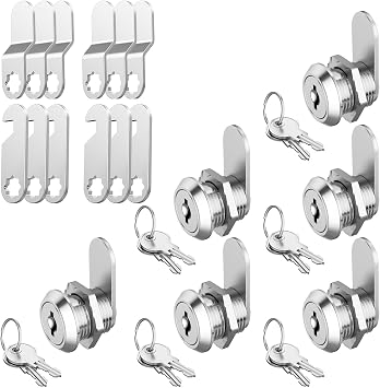 Jayseon 6 Pack Cabinet Locks with Keys, Mailbox Lock 5/8" Cam Locks Keyed Alike, Hook Cam, Toolbox Lock Replacement for Toolbox Locks with Keys, Zinc Alloy