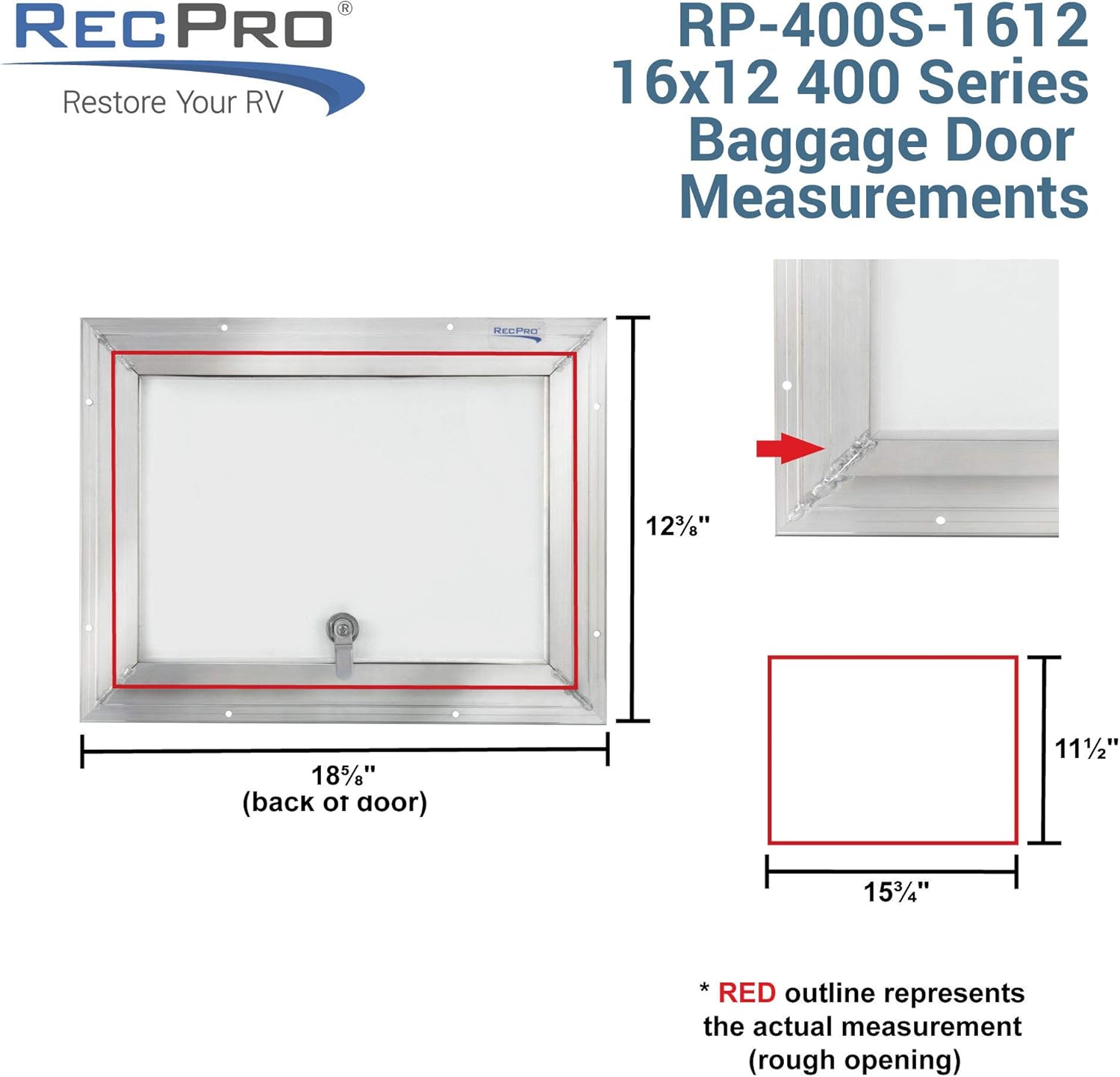 RecPro 16" W x 12" H Square RV Baggage Door | Compartment Storage | RV Storage | Trailer Storage | Camper Storage | Made in America
