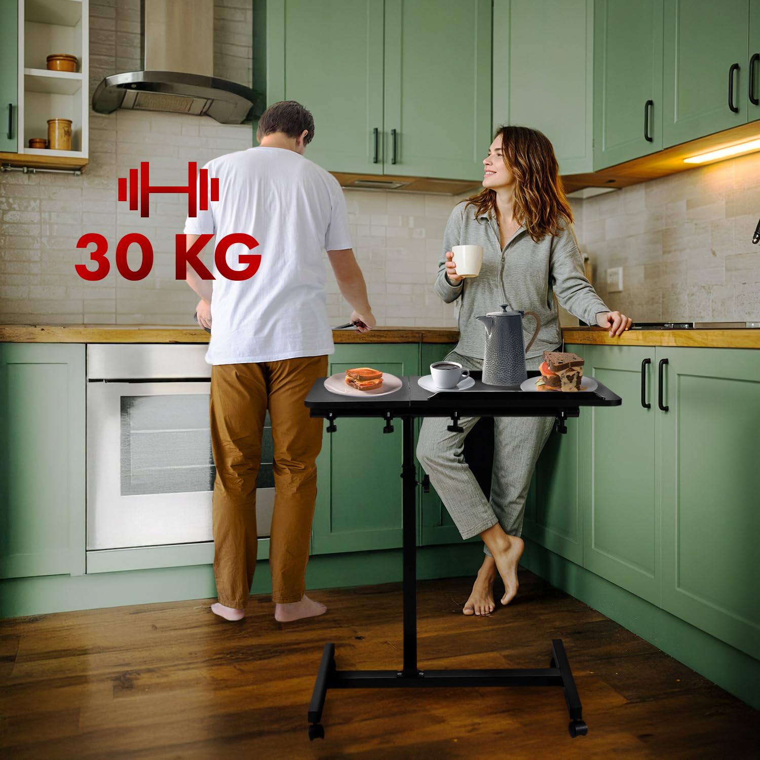 Biurko mobilne Maclean | Wysokość regulowana 59-89 cm | Podwójny blat z możliwością pochylenia 90° | Kółka z hamulcami | Nośność 30 kg | Ergonomiczne biurko komputerowe (Czarny)