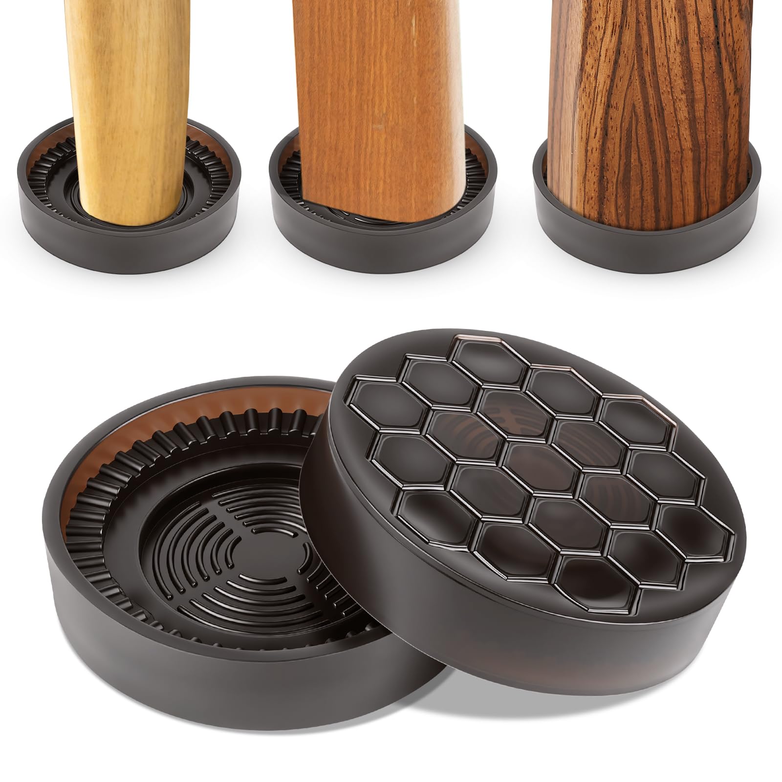 Rubber Castor Cups 4 PCS, Non Slip Furniture Coasters, 3 in 1 Carpet Protector Cups - Fits Diameters up to 35 & 45 & 55 mm