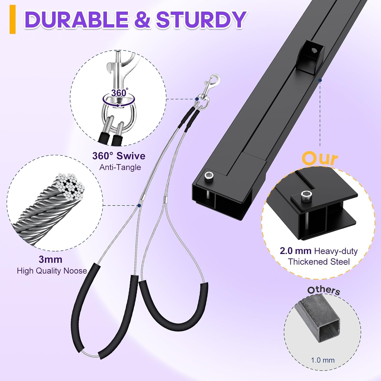 Dog Grooming Arm with Metal Clamp, Dog Grooming Table Arm & Hair Dryer Stand Hands Free Blower Hose Holder 2 in 1, Adjustable Grooming Arms for Tables with Loops for Groomers for Small Medium Pets