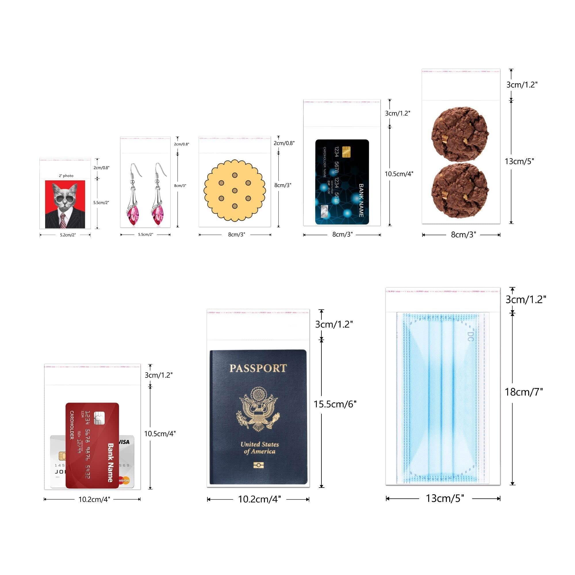 Lot De 200 Sachets Plastiques Adhésifs Transparents OPP 8x13 Cm - 50 Microns, Qualité Alimentaire, Pour Bonbons, Biscuits, Bijoux Et Emballages Cadeaux