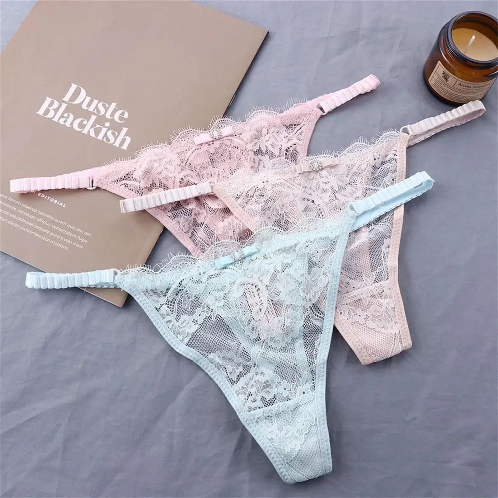 Mutande Bikini Slip 3 Pezzi Trasparenti Tentazione Sexy Mutande in Cotone Cavo Cavallo Basso Vita Fiore Perizoma Slip Femminili Mutandine Perizoma in Pizzo(Marrone)