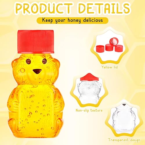 Miniatura 10 de Patelai 96 botellas de plástico de 2 onzas con forma de oso de miel transparente con forma de oso, dispensador de miel vacío con tapa, tarros de