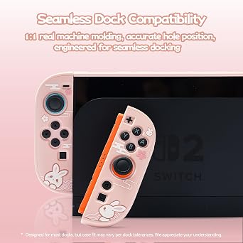 GeekShare Protective Shell Compatible with Switch 2, Kawaii Cartoon Dockable Case Compatible with Switch 2, Anti-Scratch and Shock-Absorption Design Cover Skin - Steamed Bun Rabbit