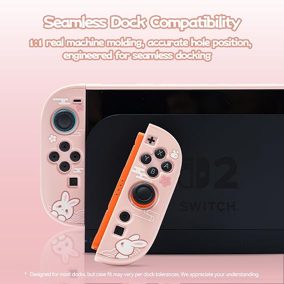 GeekShare Protective Shell Compatible with Switch 2, Kawaii Cartoon Dockable Case Compatible with Switch 2, Anti-Scratch and Shock-Absorption Design Cover Skin - Steamed Bun Rabbit