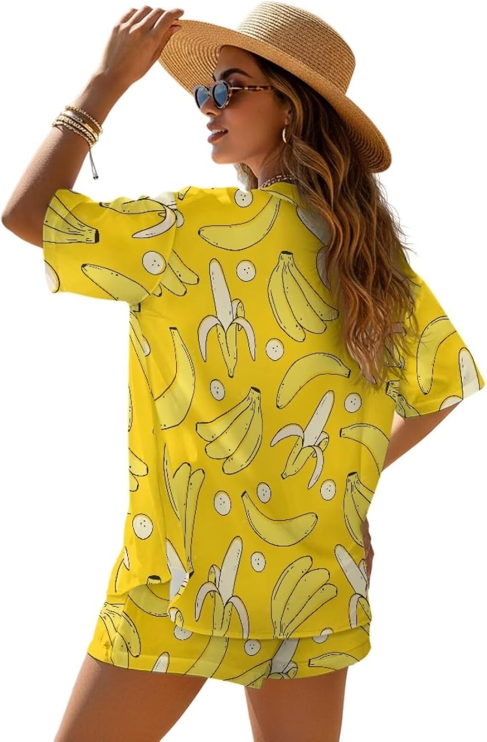 Women's Hawaiian Beach Outfit Tropical Print Swim Cover Up & Beach Shorts Set Summer Vacation Beachwear