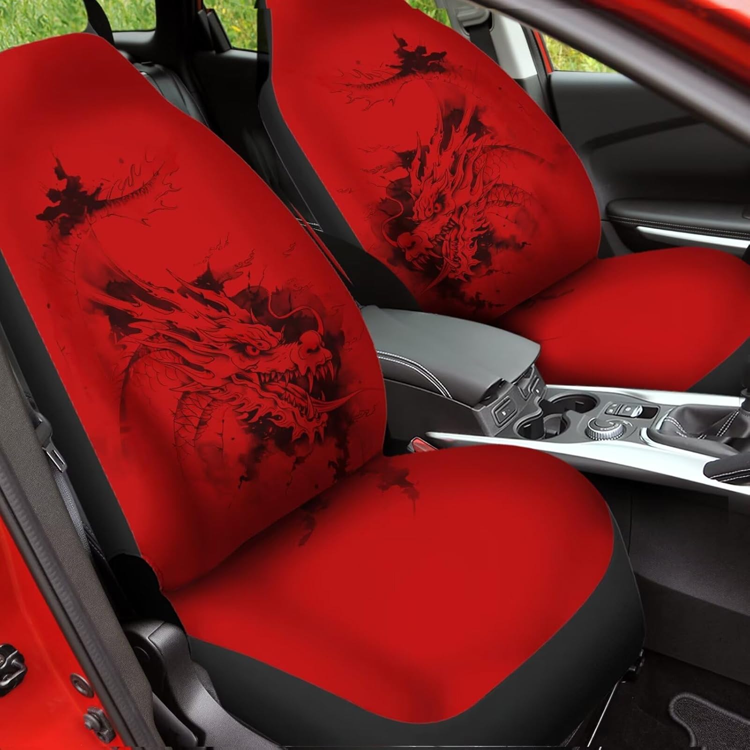 Bulopur Red Dragon Print Car Seat Covers for Front Seat Protector High Back Front Seat Cushion for Women Men Automotive Interior Protection Accessories for SUV Trucks Chairs Vans Auto, 2 Pack