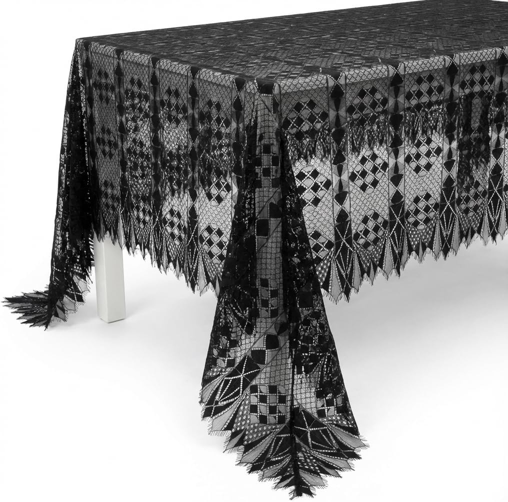 Embroidered Lace Fabric 60 X120 Inches, 3 Yards Lace Tablecloths Sheer Overlay for Outdoor Party Reception Home Decor, Lace Fabric by The Yard for DIY Couture & Home Crafting Projects.