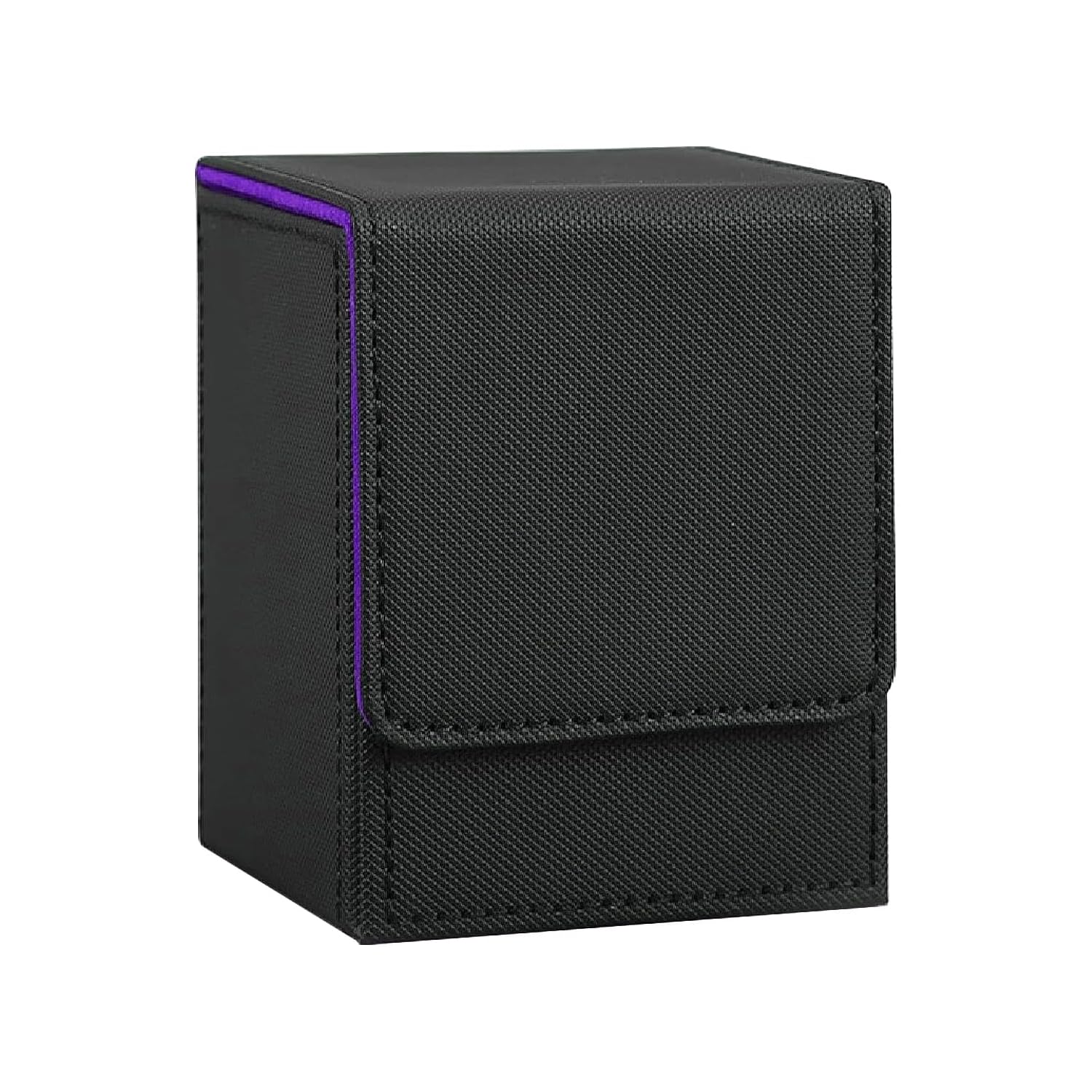 Scimi Mtg Deck Box for Commander Display (2 Windows),Card Deck Box Fits 100 Double Sleeved Cards, Magic Commander TCG Card Storage Box with 2 Dividers,Drawstring Bag and 1 Toploader (Black & Purple)