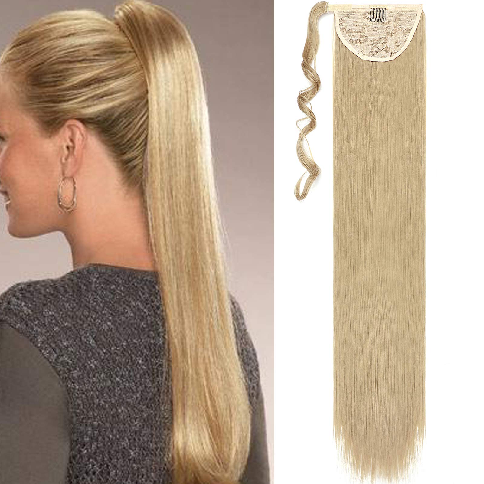 32"(81cm) SEGO Coleta Postiza Larga Pelo Sintético Se Ve Natural [Castaño Oscuro] Extensiones de Cabello Clip Cola Lisa Ponytail Extension (140g) — view 24