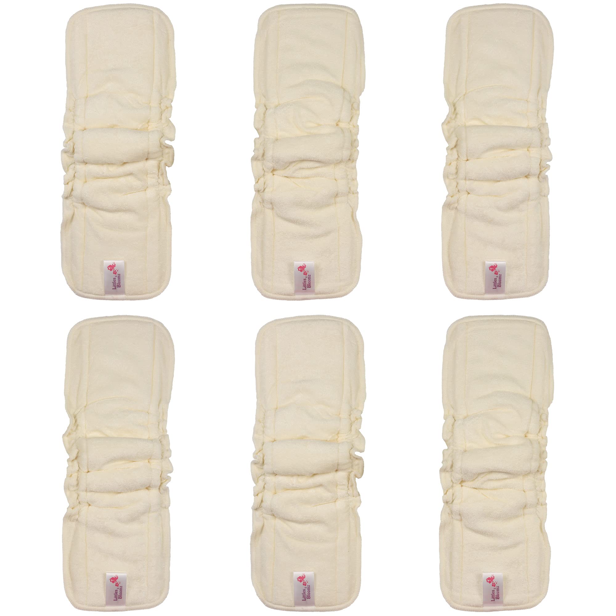 Littles & Bloomz 6 Inserti Riutilizzabili in Viscosa di Bambù con Elastici Laterali per Pannolini Lavabili BBC6