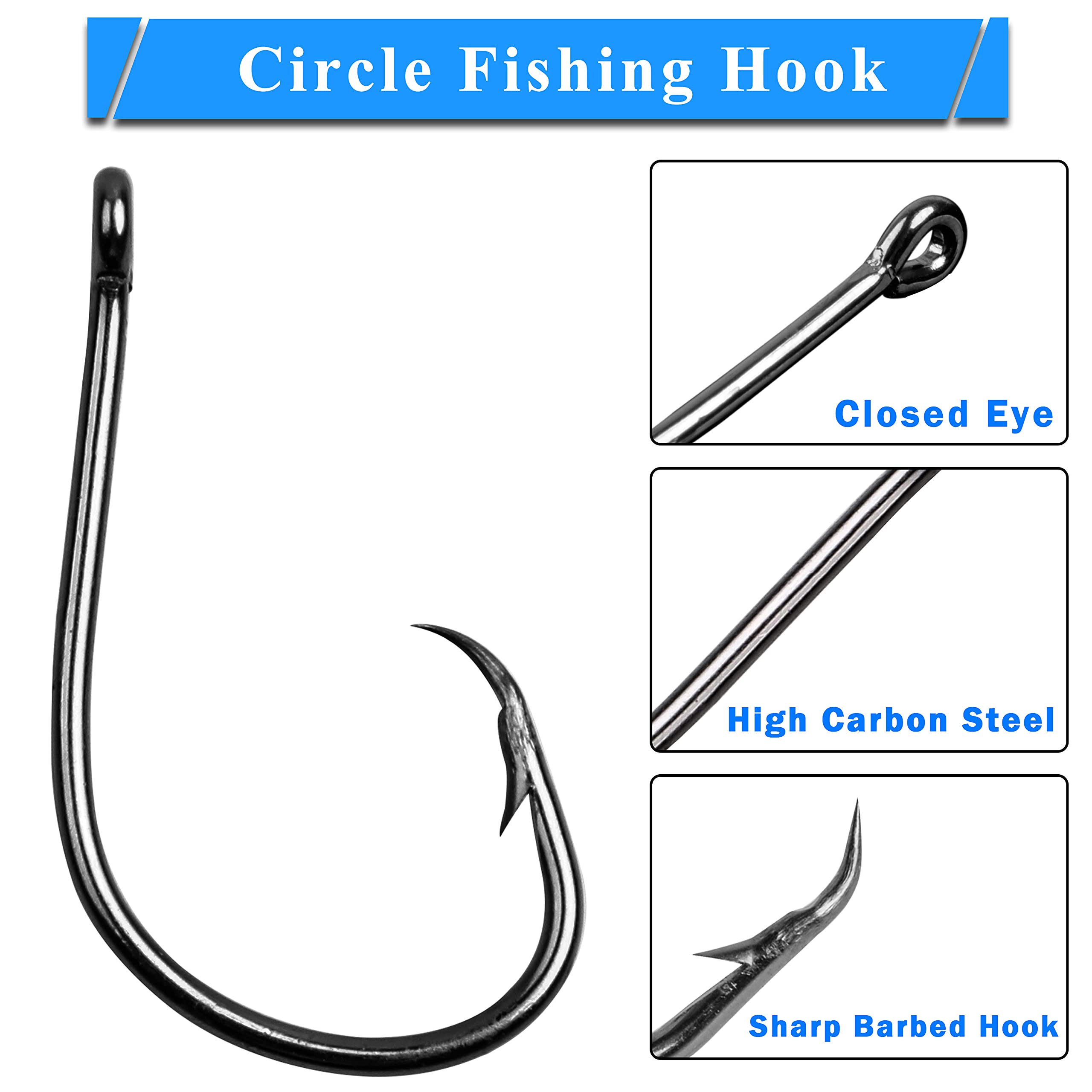 Inline Circle Hooks Saltwater, 100pcs Saltwater Fishing Hooks High Carbon Steel Fish Hook Straight Eye Octopus Hook for Catfish