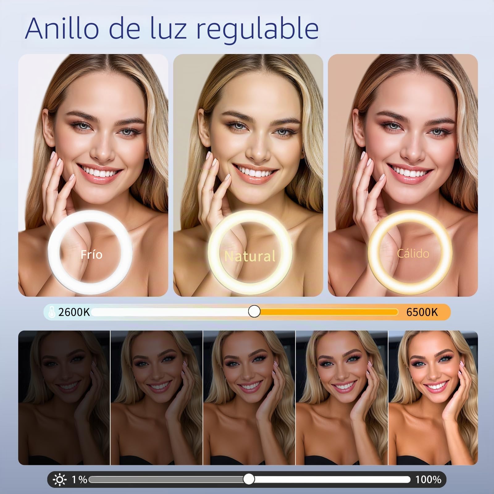 22" Anillo de luz LED Profesional con 75" Trípode,- Kit Completo para Fotografía/Streaming (Soporte Superior, Pantalla LCD, 2 USB, Control Remoto) Compatible con iPhone iPad Cámaras DSLR