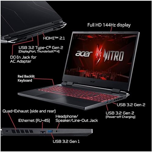 Miniatura 3 de acer Nitro 5 15.6" FHD 144Hz Laptop  Intel Core i5-12500H  8 GB RAM  512 GB SSD  NVIDIA GeForce RTX 3050  Teclado retroiluminado  Windows 11 Home