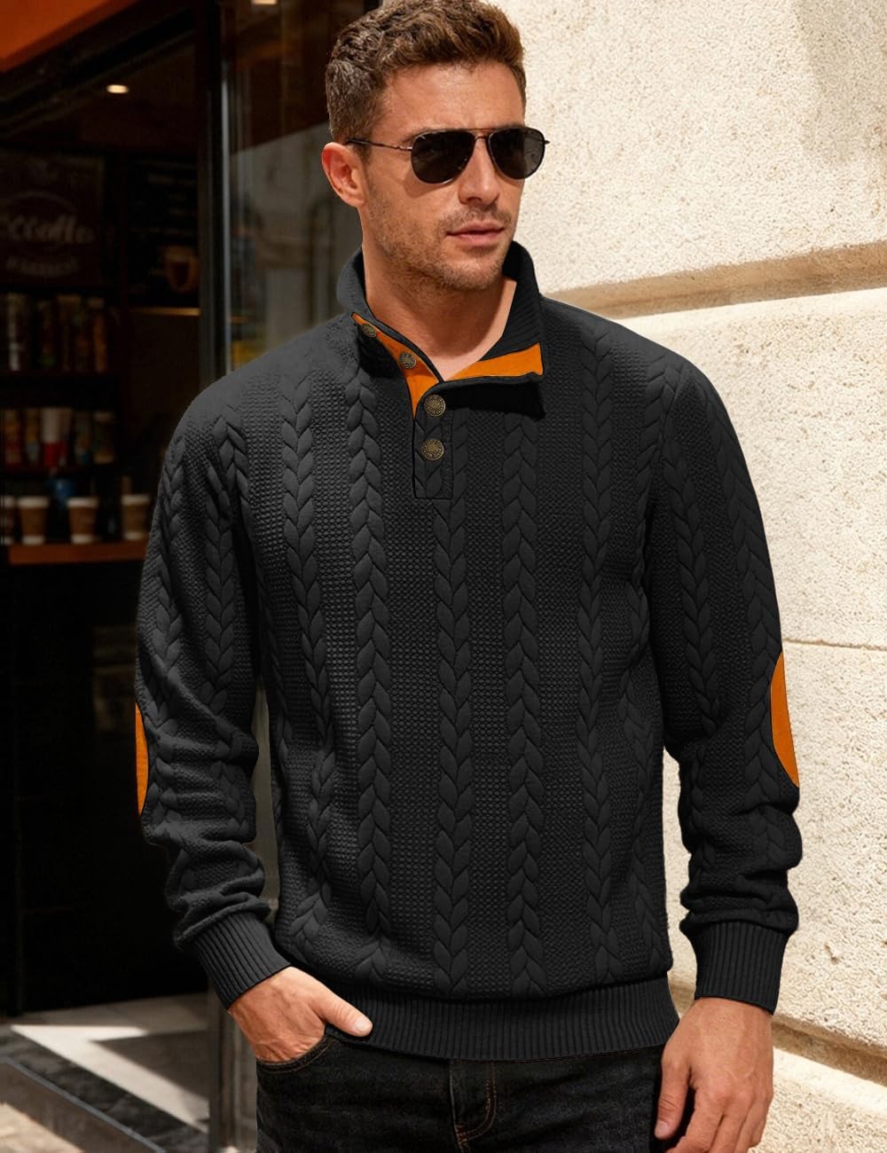Mens Sweater Knitted Quarter Button Long Sleeve Casual Sweatshirts Quilted Stand Collar Pullover Cable Sweaters - Image 2