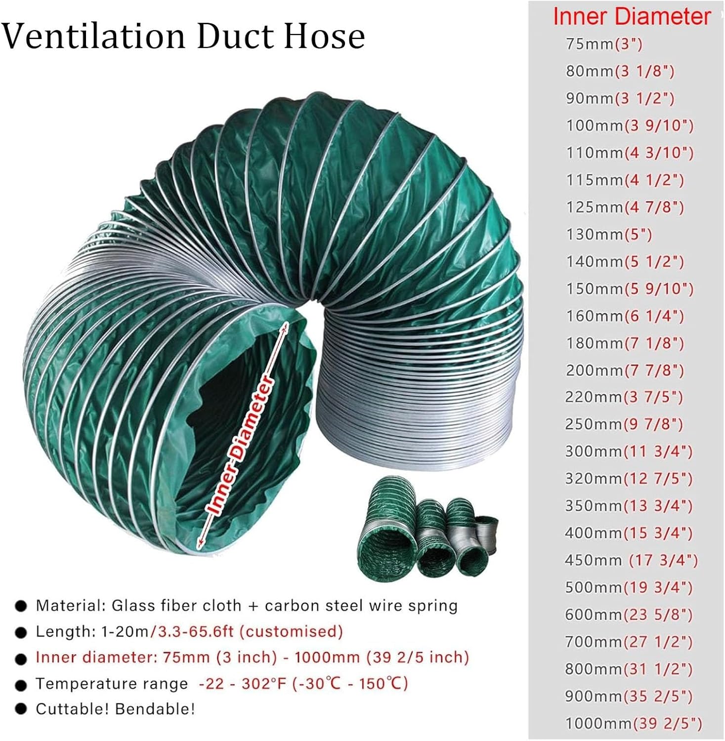 Flame Retardant and High Temperature Resistant Industrial Ventilation Hose, Indoor & Outdoor Universal Air Duct Induction Intake Pipe Hose, Dia 4 5 6 in Duct Hosing(4''/102mm,12ft/3.6m)