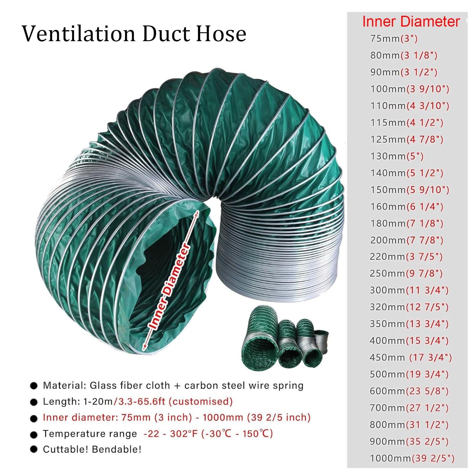 Manguera para conductos, Manguera Flexible de 4''/102 mm, 16 pies/4,8 m - Conducto de ventilación Plegable para Ventilador y Extractor, Incluye Abrazaderas y Soporte de Acero, solución de co