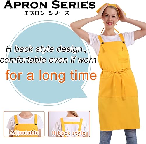 Miniatura 3 de Delantal de estilo H Back con bolsillo para mujeres, hombres, ajustable, de gran tamaño, cómodo, cocina, hogar, cocina, 12 colores